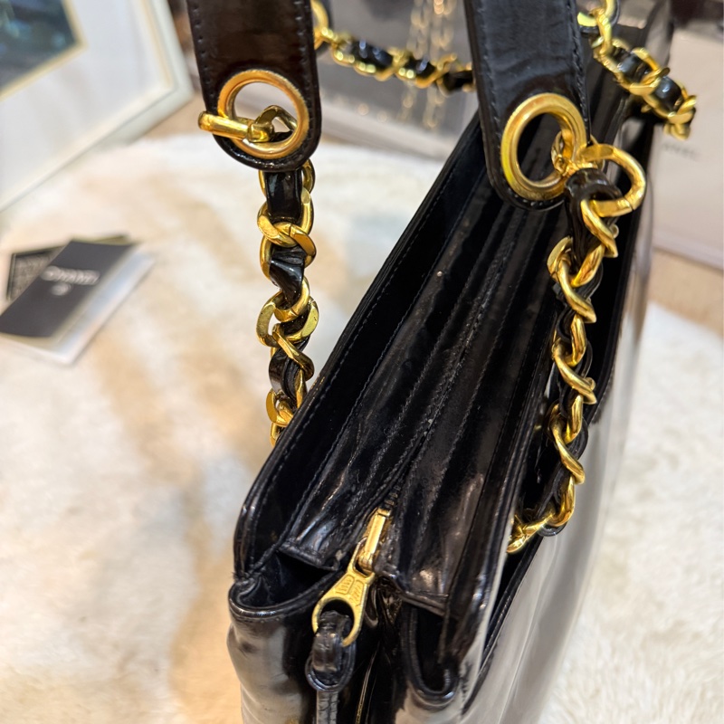 85新✨香奈兒24k金 vintage 金球托特包 可肩背 可流浪包揹法 大雙C logo-24