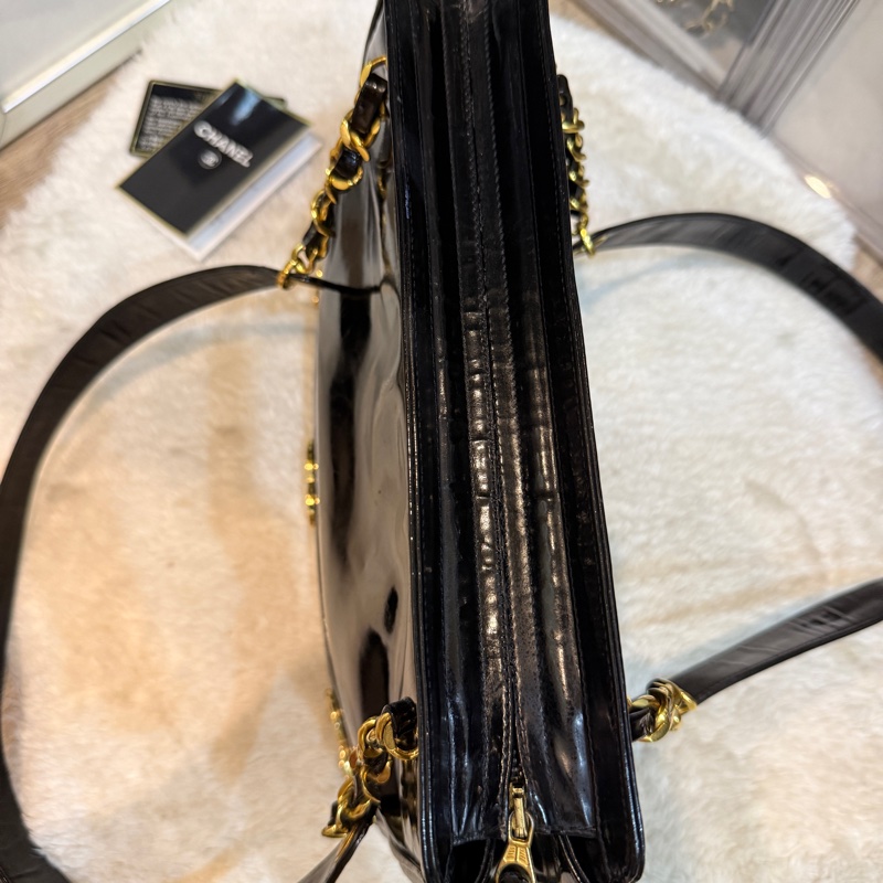 85新✨香奈兒24k金 vintage 金球托特包 可肩背 可流浪包揹法 大雙C logo-49