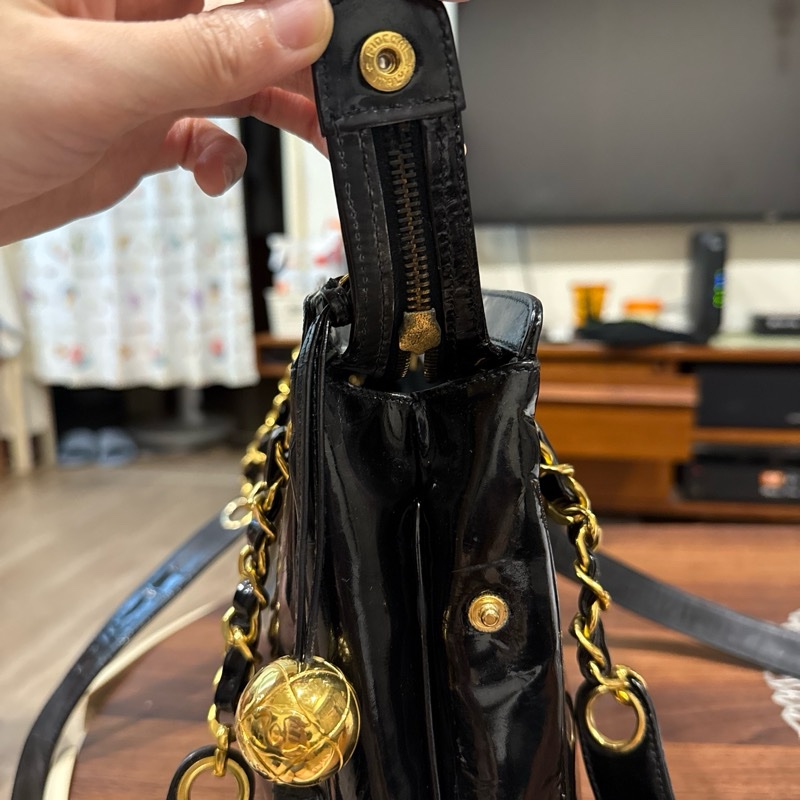 85新✨香奈兒24k金 vintage 金球托特包 可肩背 可流浪包揹法 大雙C logo-56