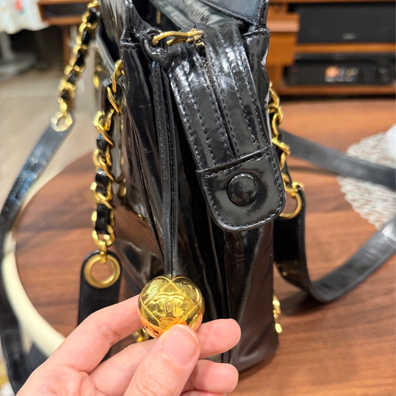 85新✨香奈兒24k金 vintage 金球托特包 可肩背 可流浪包揹法 大雙C logo-60