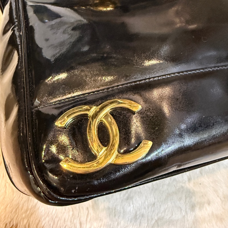 85新✨香奈兒24k金 vintage 金球托特包 可肩背 可流浪包揹法 大雙C logo-13