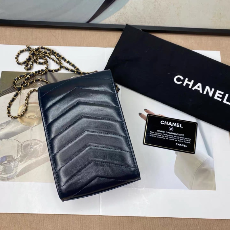 Chanel • 信封豎版手機包 深藍色金釦-1