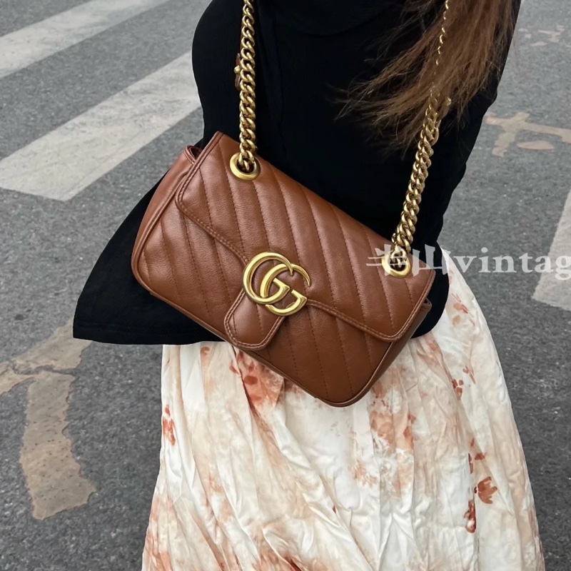 Gucci • Marmont 22 經典馬蒙 焦糖色金釦鏈條包-2