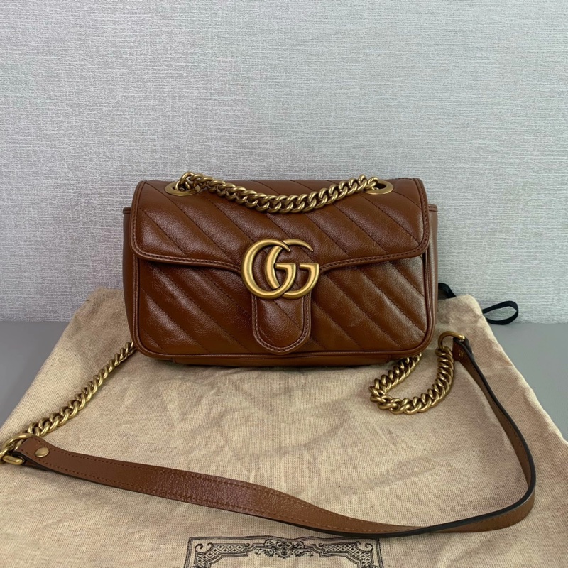 Gucci • Marmont 22 經典馬蒙 焦糖色金釦鏈條包-4