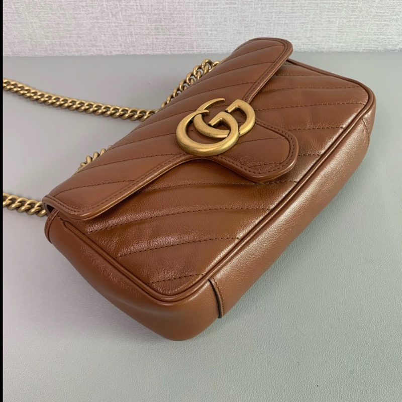Gucci • Marmont 22 經典馬蒙 焦糖色金釦鏈條包-5