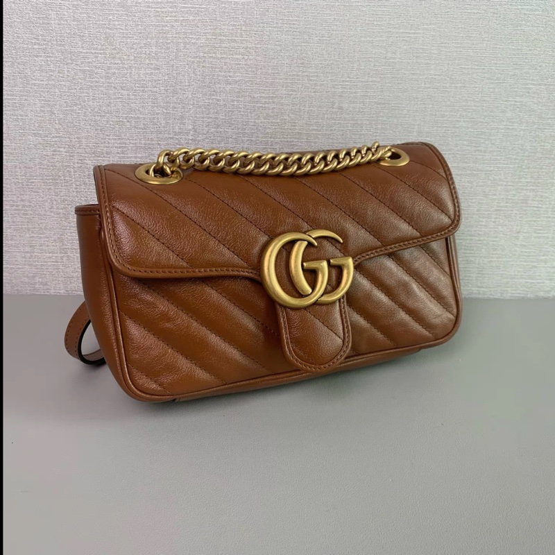 Gucci • Marmont 22 經典馬蒙 焦糖色金釦鏈條包-6