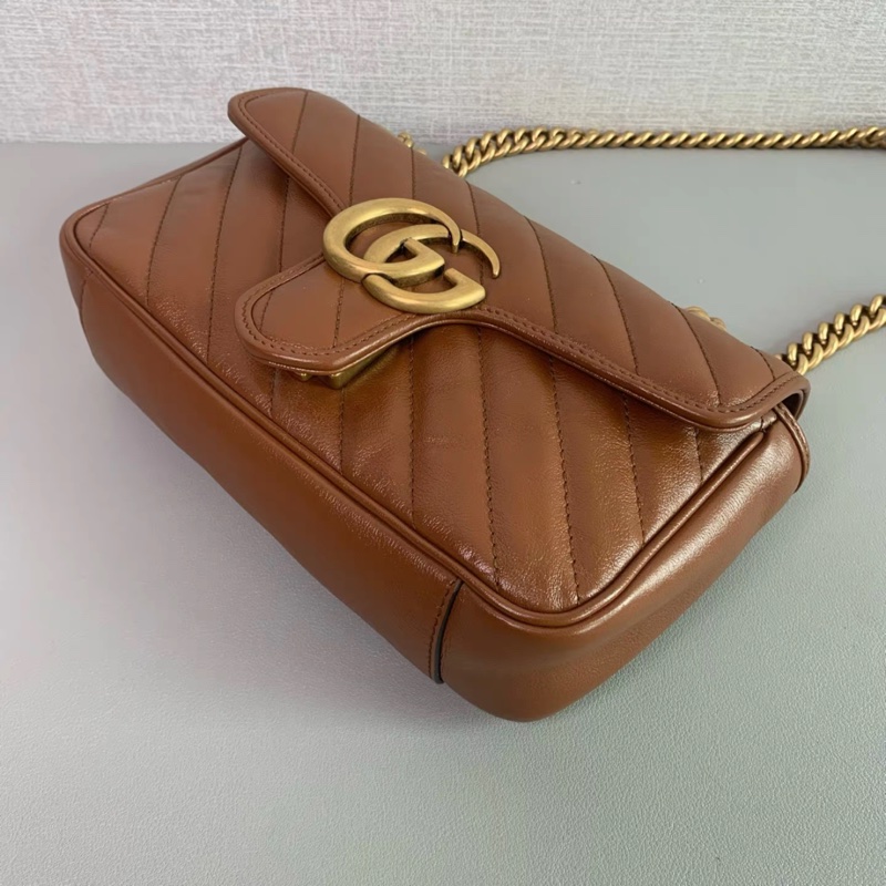 Gucci • Marmont 22 經典馬蒙 焦糖色金釦鏈條包-9
