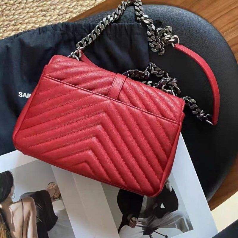 ysl slp紅色中號college郵差包鍊條包 24*17*6.5cm，98新 配件塵袋-3