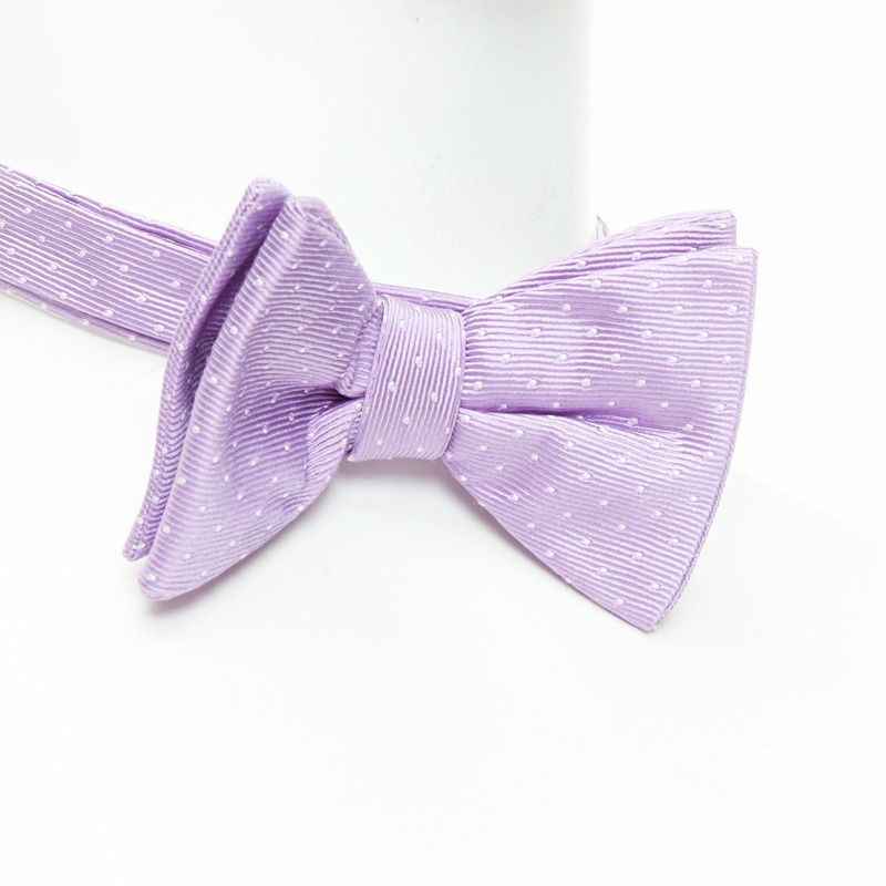 LANVIN 100% silk purple white dot classy bow tie-1
