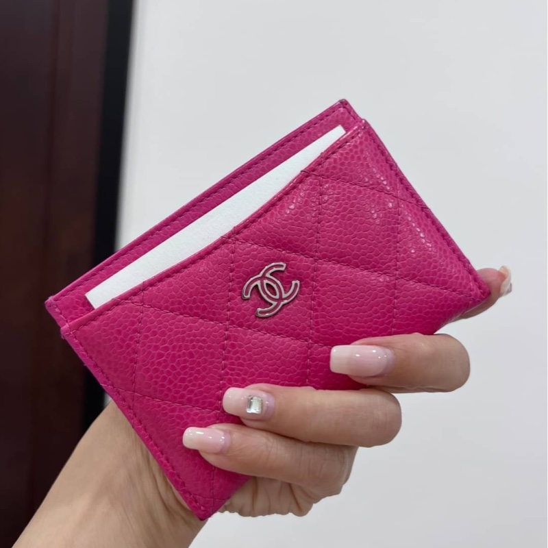 真品 chanel 荔枝牛 桃紅 信用卡卡夾 卡夾 皮夾 卡包 明片夾 卡片套-2