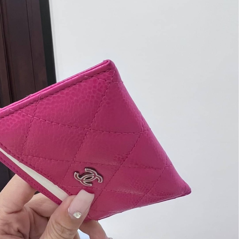 真品 chanel 荔枝牛 桃紅 信用卡卡夾 卡夾 皮夾 卡包 明片夾 卡片套-4