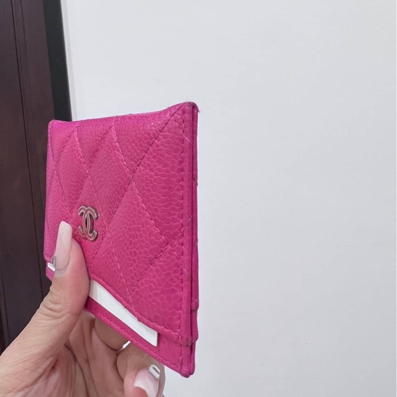 真品 chanel 荔枝牛 桃紅 信用卡卡夾 卡夾 皮夾 卡包 明片夾 卡片套-6