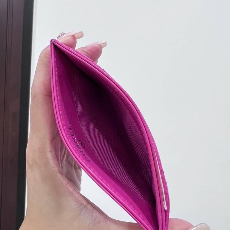 真品 chanel 荔枝牛 桃紅 信用卡卡夾 卡夾 皮夾 卡包 明片夾 卡片套-7