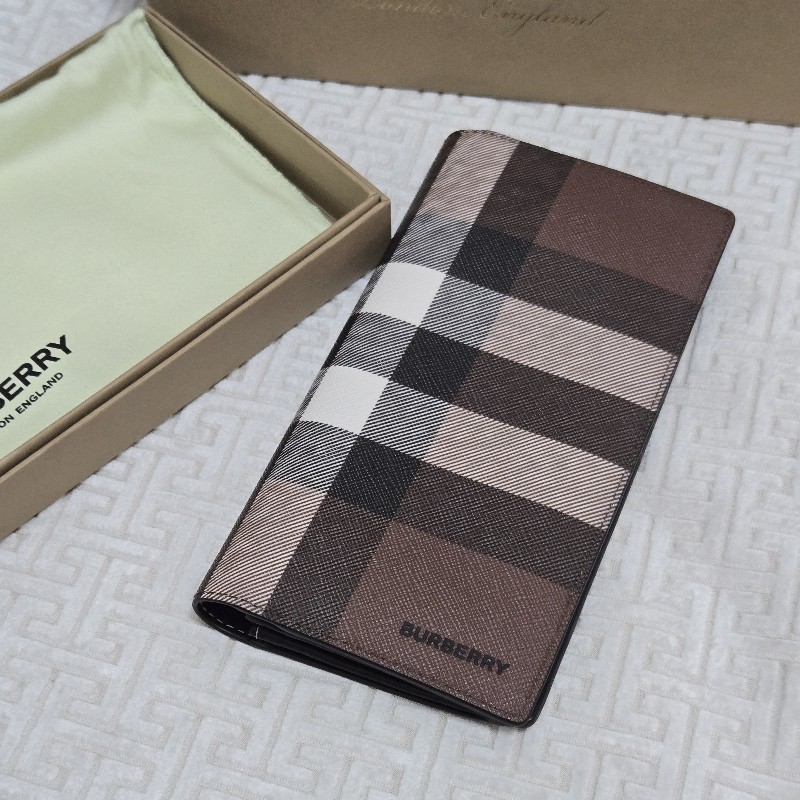 BURBERRY 經典格紋直式長夾 對開長夾 暗樺木棕色-4