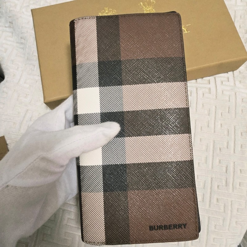 BURBERRY 經典格紋直式長夾 對開長夾 暗樺木棕色-6
