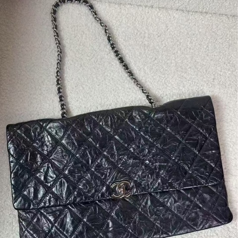 Chanel 大號黑色機場鍊條包信封包 99新 配件塵袋