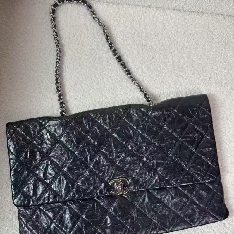 Chanel 大號黑色機場鍊條包信封包 99新 配件塵袋-0
