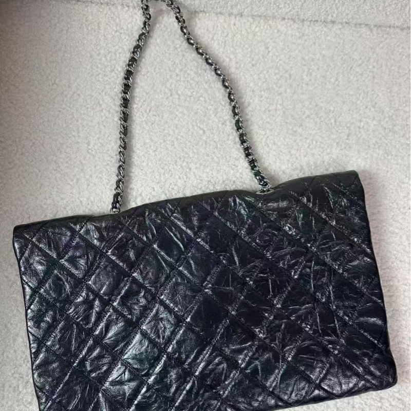 Chanel 大號黑色機場鍊條包信封包 99新 配件塵袋-1