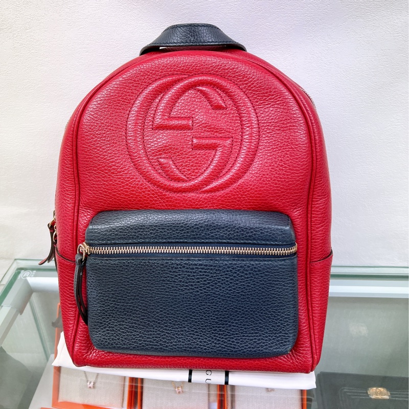 Gucci logo 鏈條拼色雙肩包/背包-0