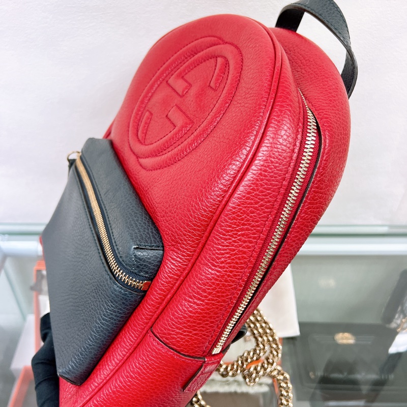 Gucci logo 鏈條拼色雙肩包/背包-3