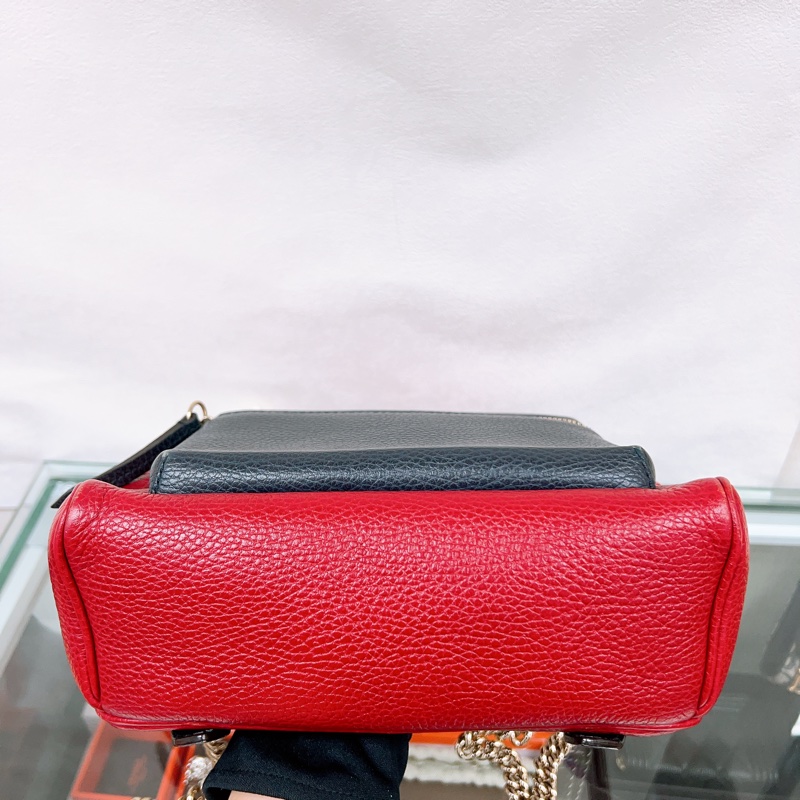 Gucci logo 鏈條拼色雙肩包/背包-4