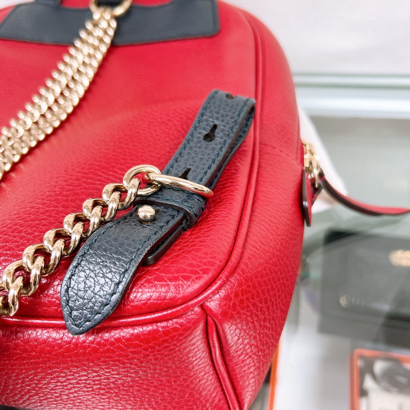 Gucci logo 鏈條拼色雙肩包/背包-11