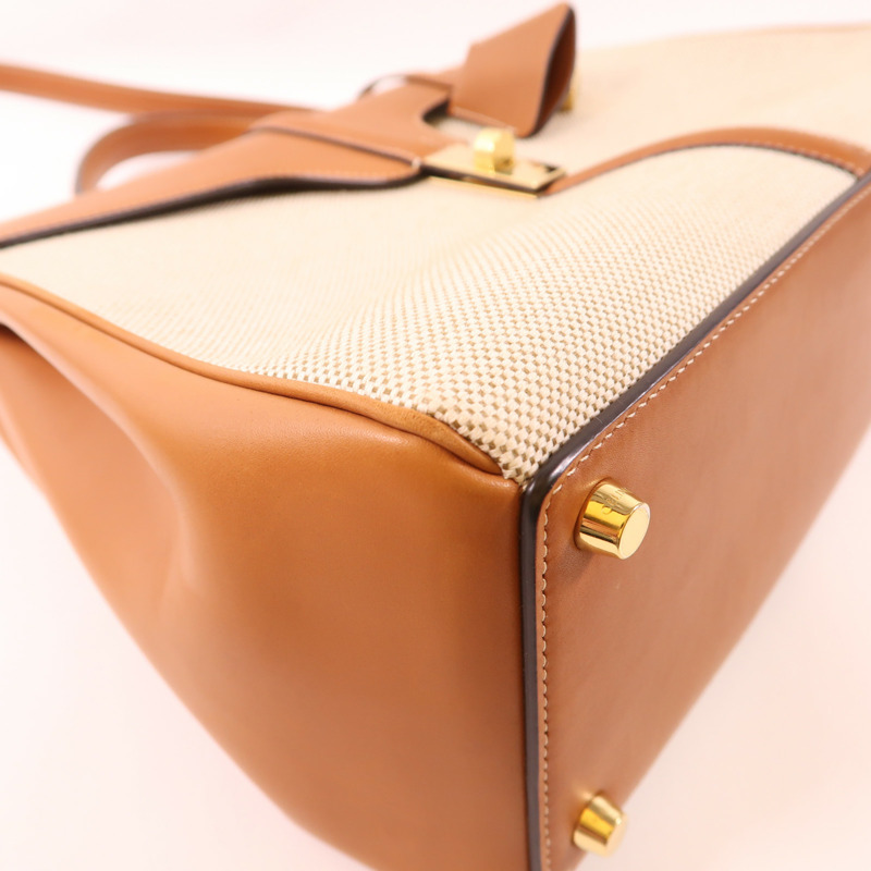 CELINE 帆布/牛皮皮革Classique 16金扣手挽肩背兩用袋-6