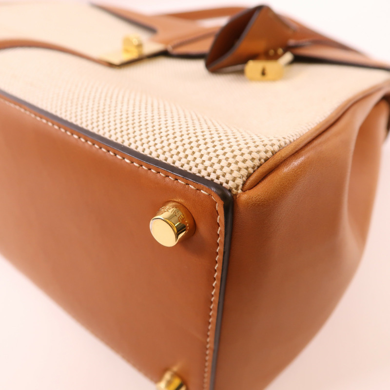 CELINE 帆布/牛皮皮革Classique 16金扣手挽肩背兩用袋-7