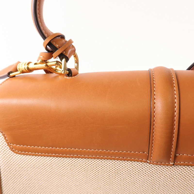 CELINE 帆布/牛皮皮革Classique 16金扣手挽肩背兩用袋-10