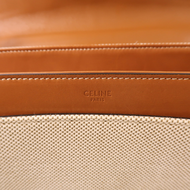 CELINE 帆布/牛皮皮革Classique 16金扣手挽肩背兩用袋-14