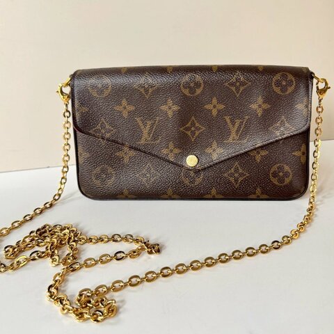 LV Monogrom 三合一 可拆 鏈帶 紫紅 內層 斜背 手拿 信封包 M61276