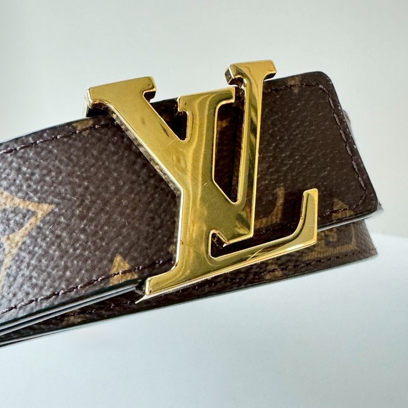 LV 經典 咖啡 老花 皮帶 3cm寬 金扣 可拆 可雙面使用 75cm-1