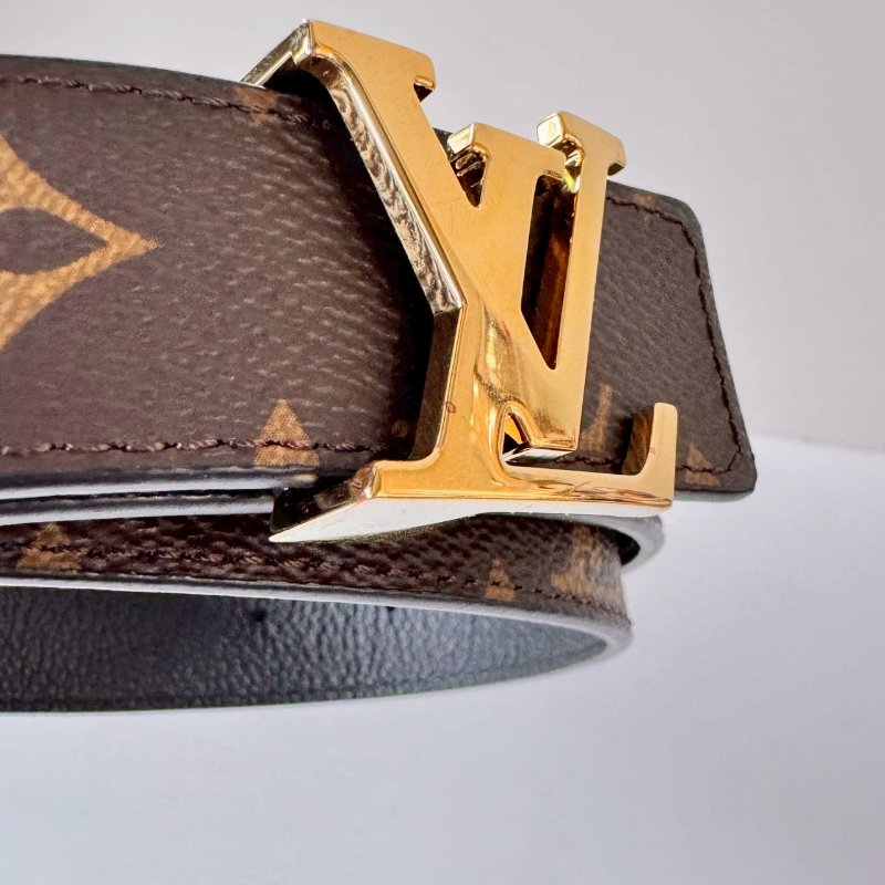 LV 經典 咖啡 老花 皮帶 3cm寬 金扣 可拆 可雙面使用 75cm-2