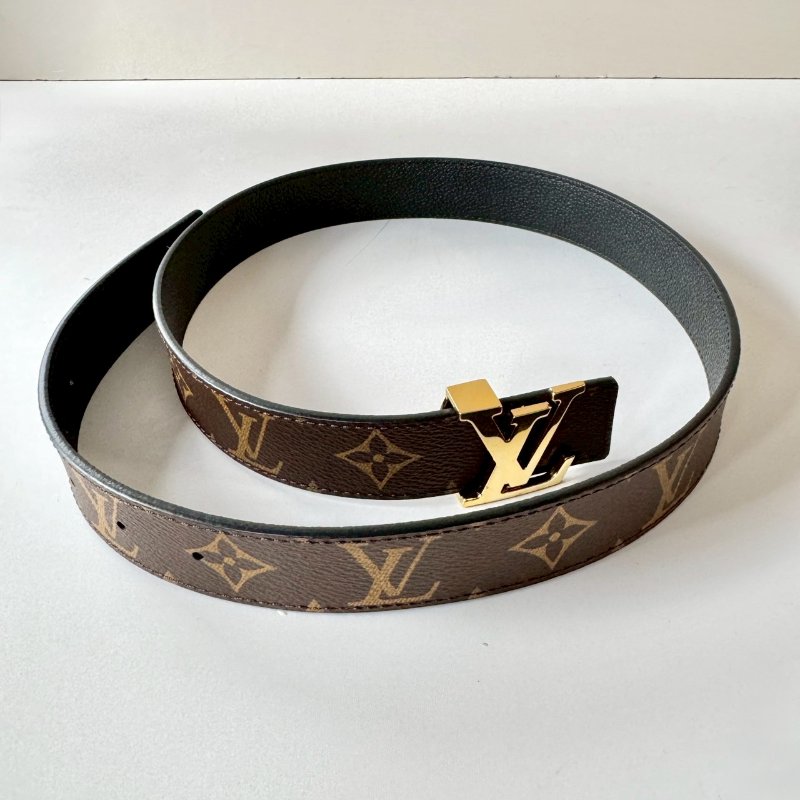 LV 經典 咖啡 老花 皮帶 3cm寬 金扣 可拆 可雙面使用 75cm-3