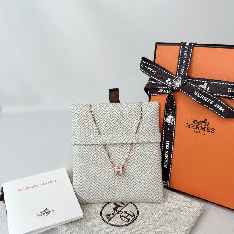 HERMES Mini Pop H粉色玫瑰金項鍊-0