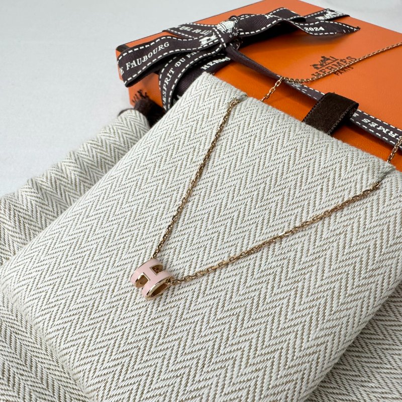 HERMES Mini Pop H粉色玫瑰金項鍊-1