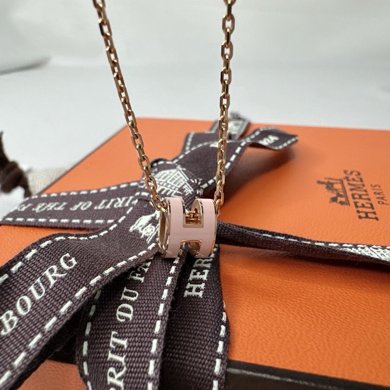 HERMES Mini Pop H粉色玫瑰金項鍊-2