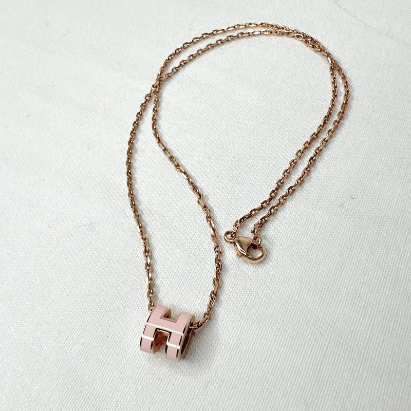 HERMES Mini Pop H粉色玫瑰金項鍊-3
