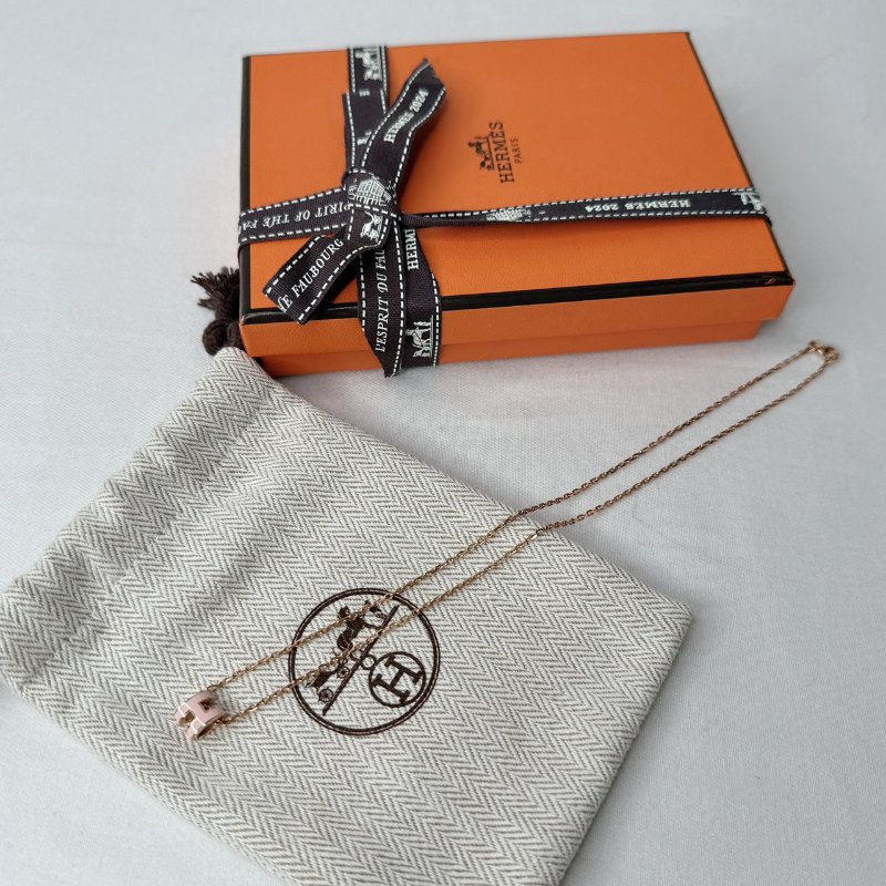 HERMES Mini Pop H粉色玫瑰金項鍊-4