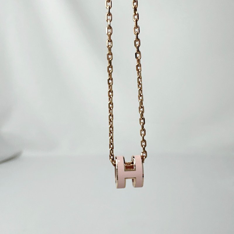HERMES Mini Pop H粉色玫瑰金項鍊-6