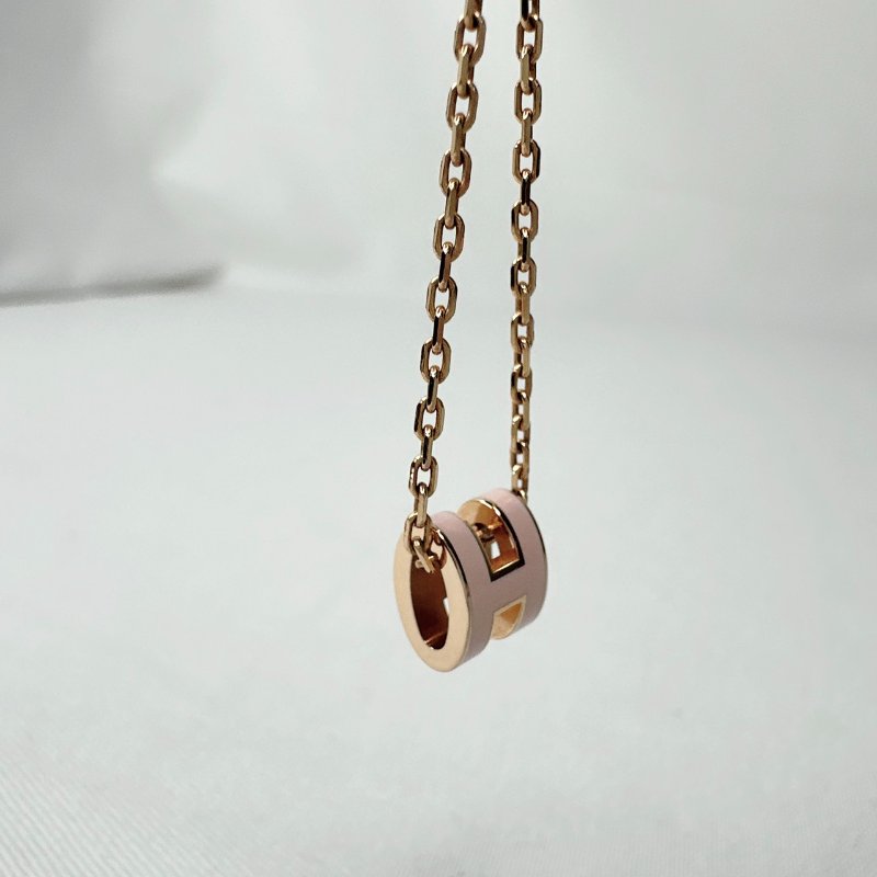 HERMES Mini Pop H粉色玫瑰金項鍊-7