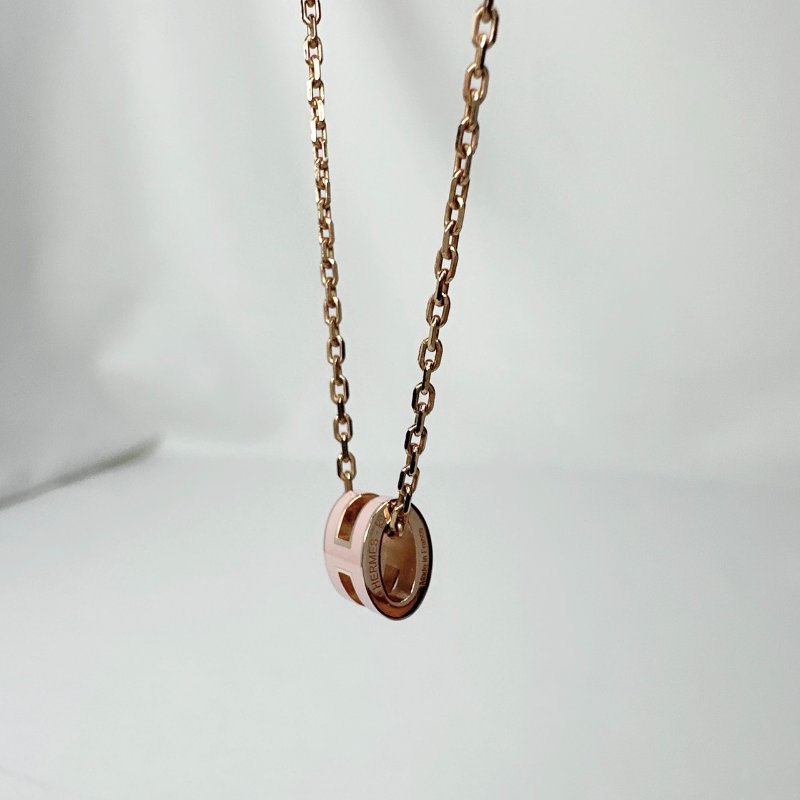 HERMES Mini Pop H粉色玫瑰金項鍊-8