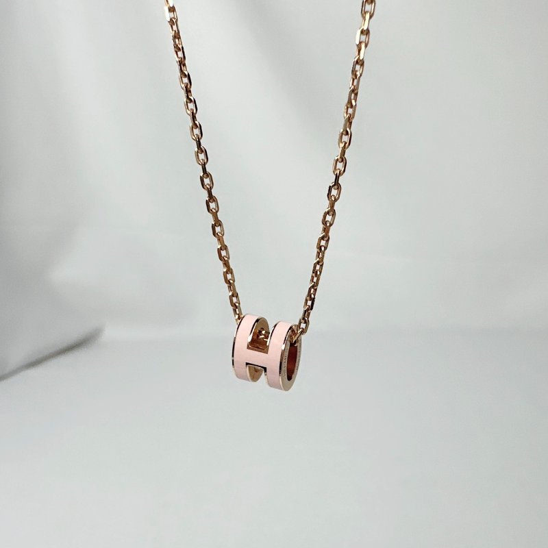 HERMES Mini Pop H粉色玫瑰金項鍊-9
