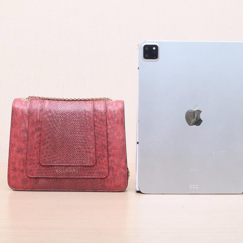 BVLGARI(寶格麗) Serpenti Forever 鏈條 蛇頭包 方版 20 玫紅 蛇皮-2