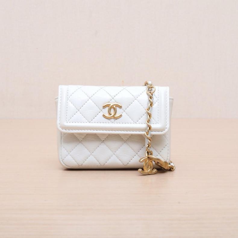 CHANEL(香奈兒) 白色 30開 金扣 超MINI 鏈條包卡片包 10CM-0