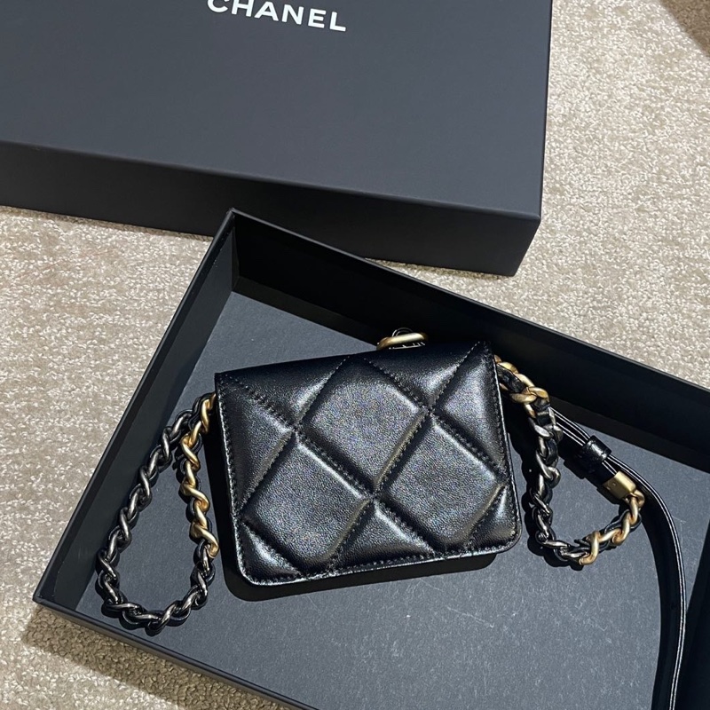 Chanel 香奈兒 19系列黑金羊皮鏈條 單肩斜挎腰包 芯片款!-1