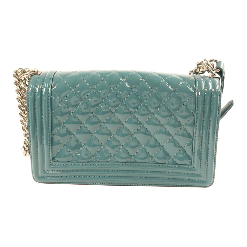 CHANEL 漆皮皮革Boy 25銀扣鏈帶肩背袋-1