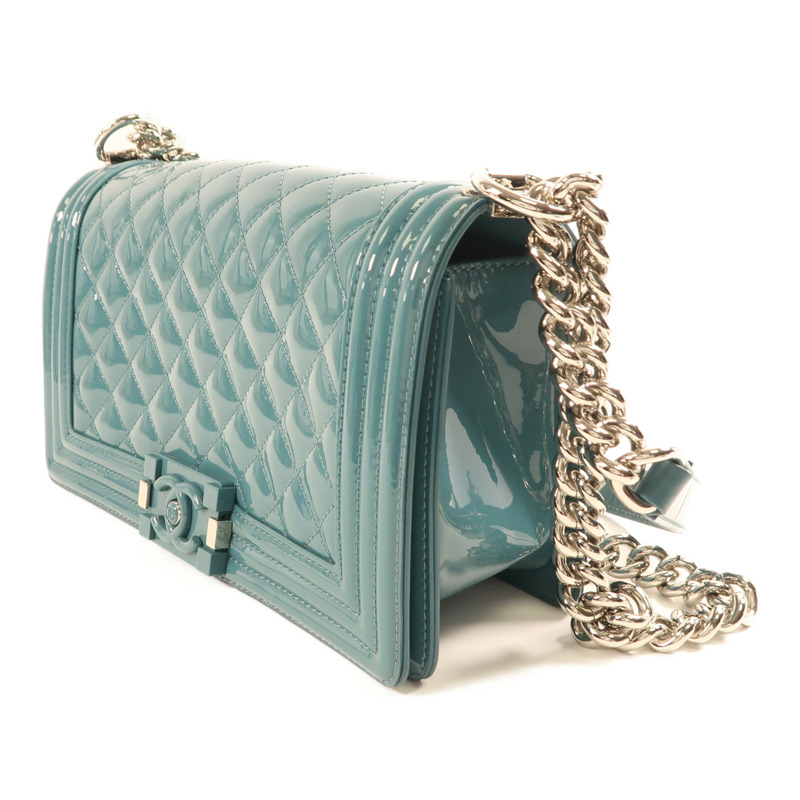 CHANEL 漆皮皮革Boy 25銀扣鏈帶肩背袋-2