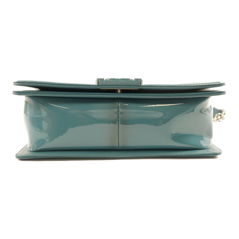 CHANEL 漆皮皮革Boy 25銀扣鏈帶肩背袋-3