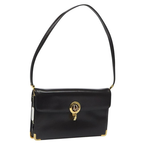 Christian Dior 肩背包 皮革 深棕色 金色 正品 117360